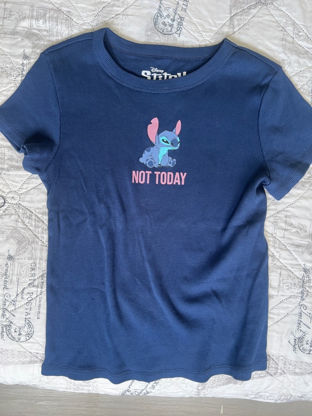 Disney Navy Blue Girls Tee with Stitch and Pink Accents